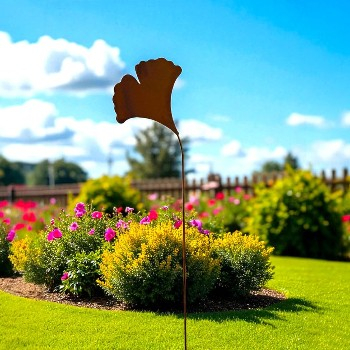 Gartenstecker Ginkgo Edelrost Metall Beetstecker 110 cm